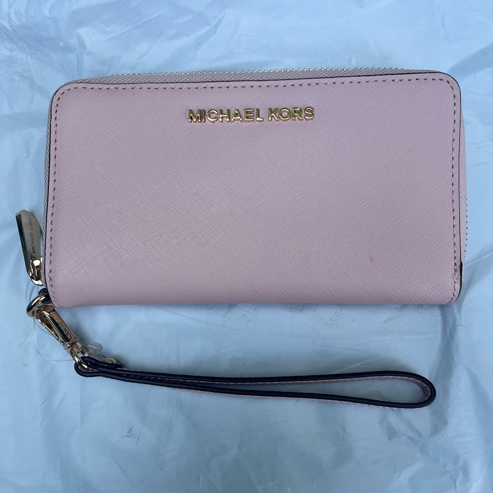 Michael Kors Jet Set Leather Phone Case Wristlet Wallet Blossom Pink 35S9GTVE7L